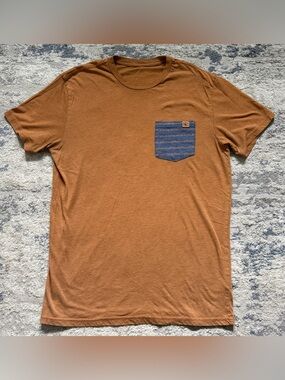 Tentree Renfrew Pocket T-Shirt Men’s Medium Brown Blue Tree Print Pocket Tee
